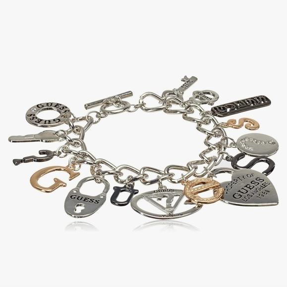 Guess Logos Silver and Gold Charm Bracelet NWT - Picture 1 of 10